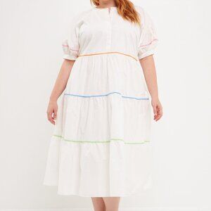 English Factory Short Puff Sleeve Dress Piping Detail | Plus Size 2X